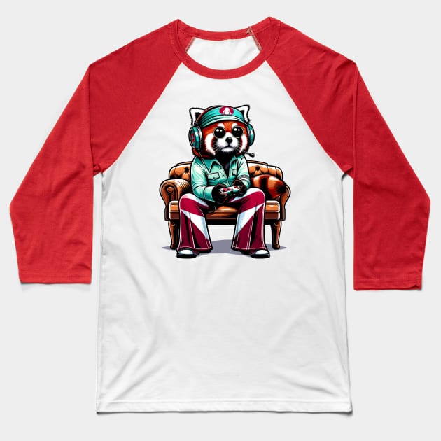 Red Panda gamer - Retro Gaming Bliss Baseball T-Shirt by TimeWarpWildlife